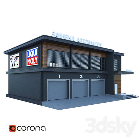 Service Stations - Building - 3D Models Commercial Building Plans, Building Design Plan, Metal Building Designs, Detail Arsitektur, Commercial Design Exterior, Three Bedroom House Plan, Eksterior Modern, Warehouse Design, Mall Design