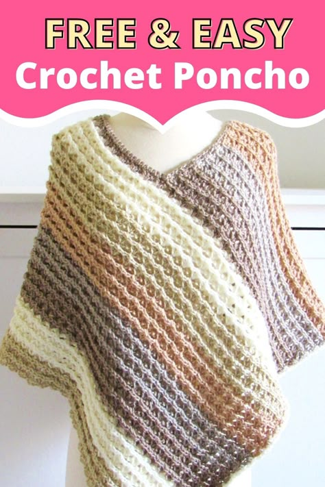 Crochet Aran Poncho Pattern, Poncho Crochet Pattern Free, Poncho Tutorial, Pooling Crochet, Crochet Poncho Patterns Easy, School Procedures, Textured Crochet, Poncho Dress, Crochet Poncho Free Pattern