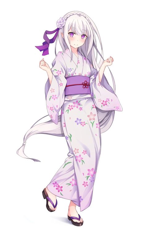 Re Zero Emilia, Clothing Illustration, Vestidos Anime, Anime Kimono, Japanese Clothing, Fantasy Gowns, Re Zero, Japanese Outfits, Anime Oc