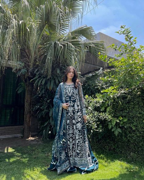 This blue and details have my heart. 💙🤍 Wearing: @saffronpk_official . . @_maheenkhurram love you for always taking my pictures 🫶🏻 | Instagram Blue Pakistani Dress, Net Sleeves, Pakistan Clothes, Desi Wedding Dresses, Lehenga Designs Simple, Eid Outfits, Desi Wear, Pakistani Fashion Casual, Pakistani Wedding Outfits