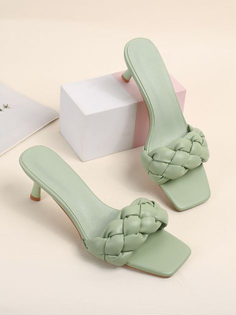 Mint Green Vacation Collar   Plain Mules Embellished   Women Shoes Mint Green Shoes, Elegant Shoes Heels, Green Slippers, Heeled Mule, Heeled Mules Sandals, Summer Mood, Elegant Shoes, Mule Sandals, Green Shoes