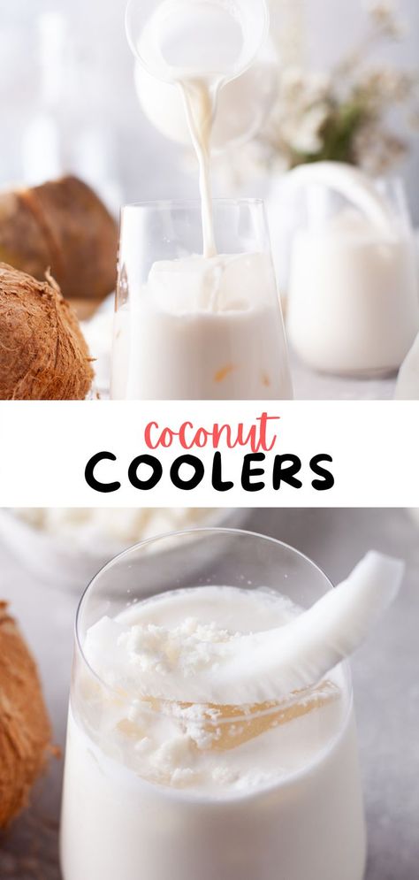 Coconut Cooler tastes like vacation in a glass! One sip of this coconut drink and you’ll feel like you’re lounging beachside in the sun. Creamy, refreshing and delicious! It's the perfect summer drink! Coconut Cooler, Coconut Milk Drink, Coconut Drink, Coconut Drinks, Drink Recipes Nonalcoholic, Coconut Recipes, 140 Pounds, Alcohol Recipes, Drink Milk