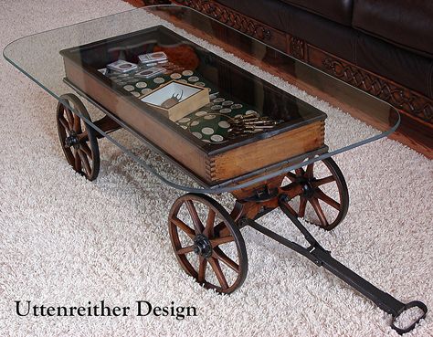 Repurposed antique cart coffee table Coffee Table Glass Top, Antique Wagon, Table Glass Top, Coffee Table Glass, Wood Wagon, Cart Coffee Table, Antique Coffee Tables, Display Coffee Table, Table Glass