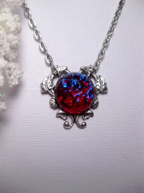 "Dragon's Breath Heart Necklace ♥ ABOUT THE NECKLACE STONE: ~ The stone is Generic, made to resemble a Mexican opal ~ Beautiful stone with its own unique style of mood stone character ~ Stone is basically a wine red color with electric blue streaks. The coloring, shading, pattern of the stone easily shifts in appearance at different lighting and angles. It is definitely an amazing stone. The stone can be quite tricky to photograph, but we try to catch the shifting appearances of the stone. ♥ Nec Opal Heart Necklace, Dragons Breath Fire Opal, Dragon Breath, Dragons Breath Opal, Custom Chain, Mexican Opal, Dragons Breath, Fire Opal Necklace, Necklace Chain Lengths