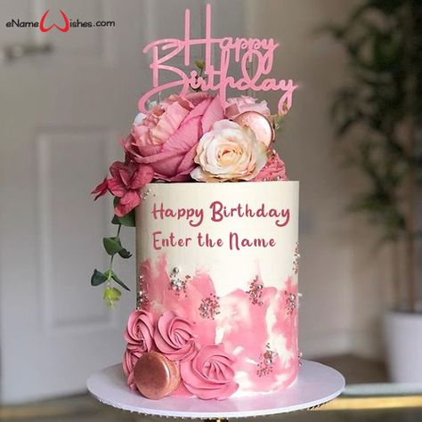 DIY Flower Birthday Cake with Name Edit - Best Wishes Birthday Wishes With Name Birthday Cake With Name Edit, Happy Birthday Cake Writing, Name On Cake, Chocolate Cake With Name, Write Name On Cake, Happy Birthday Flower Cake, Flower Birthday Cake, Birthday Cake Write Name, Birthday Cake Writing