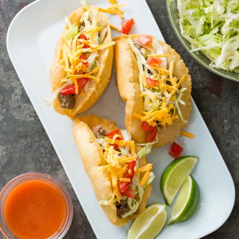 Puffy Taco, Taco Shell Recipe, Puffy Tacos, Weekend Recipe, Fried Tacos, Cooks Country Recipes, Crispy Tacos, Fried Tortillas, Country Recipes