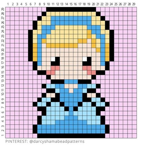 Pixel Art Pattern Princess, Cinderella Perler Bead Patterns, Pixel Art Templates Disney, Perler Bead Patterns Disney Princess, Disney Princess Hama Beads, Pixel Art Pattern Disney Princesses, Pixel Crochet Disney, Disney Princess Pixel Art Grid, Pixel Drawing Disney