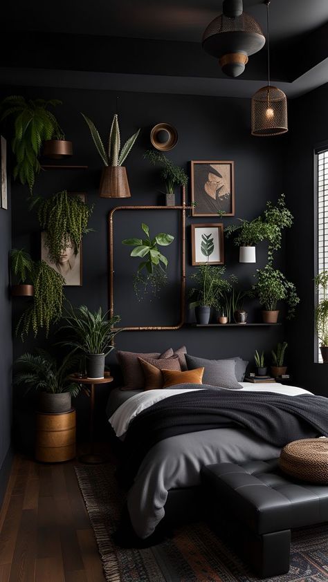 Bedroom With Plants, Koti Diy, Lots Of Plants, Crockpot Healthy, Recipes Authentic, Desain Editorial, Recipes For, Dark Home Decor, Dark Home