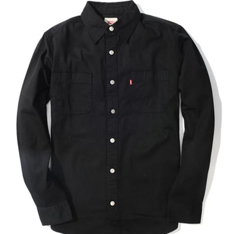 Levi Black Mens Work Shirt Mens Medium Never Worn With Tags No Button Pockets 100% Cotton Excellent Condition Collar Shirts Women, Mens Work Shirts, Shirt Jacket Men, Western Denim Shirt, Levis Shirt, Levi’s Jeans, Black Work, Work Shirt, Mens Plaid