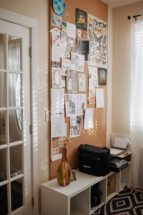 How to Install your Own Cork Board Wall Area — Elena Wilken Cork Feature Wall, Cork Board Wall Ideas, Cork Board Ideas For Bedroom, Large Cork Board, Pinboard Ideas, Kitchen Divider, Cork Board Wall, Pocket Office, Zimmer Diy