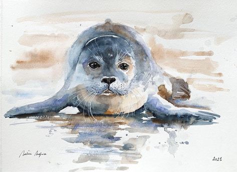 Seal Painting, Watercolour Animals, Watercolor Paintings Of Animals, Harbor Seal, Underwater Painting, Art Tutorials Watercolor, Baby Seal, Watercolour Inspiration, Watercolor Paintings Easy