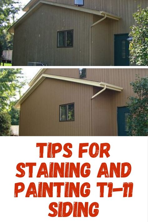 Do you have T1-11 siding? Learn how to paint or stain your plywood siding like a professional. T1 11 Siding Exterior Paint, T1 11 Siding Ideas, Gel Stain Vinyl Siding, T1 11 Siding Interior Walls Painted, Paint Cedar Siding, T 1 11 Siding Ideas, T 111 Interior Walls, T111 Siding Exterior House, T 111 Siding Exterior