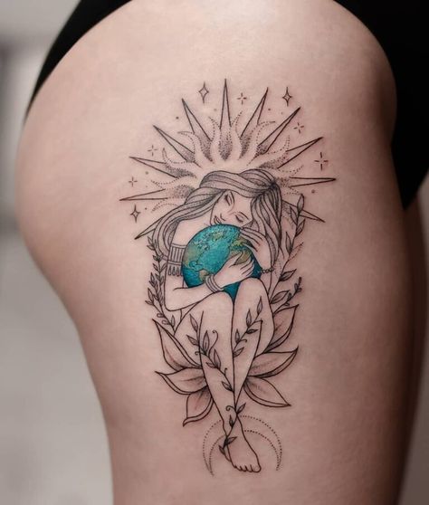 Nature Tattoos Simple, Arlo Tattoo, Mother Nature Tattoo, Mother Earth Tattoo, Nature Tattoo Ideas, Delicate Tattoos For Women, Earth Tattoo, Nature Tattoo Sleeve, Mother Nature Tattoos