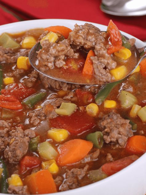 Pioneer Woman's Vegetable Beef Soup Pioneer Woman Vegetable Beef Soup, Soup Ground Beef Recipes, Soup Ground Beef, Soup Tomato, Recipes Ground Beef, Soup Vegetable, Beef Soup Recipes, Ground Beef Recipes Healthy, Hamburger Soup