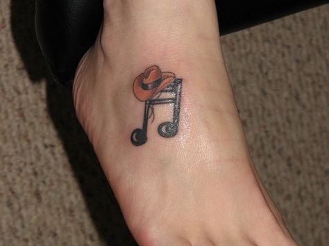 Music note and cowboy hat Land Tattoos, Country Music Tattoos, Country Girl Tattoos, Music Notes Tattoo, Cowboy Tattoos, Country Tattoos, Music Note Tattoo, Music Tattoo Designs, Note Tattoo