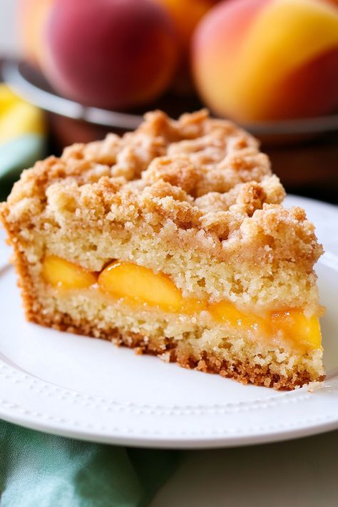 Southern Peach Crumb Cake Peach Crumb Cake, Peach Coffee Cake, Peach Coffee, Crumb Cake Recipe, Peach Dessert Recipes, Dessert Presentation, Southern Desserts, Peach Desserts, Peach Cake