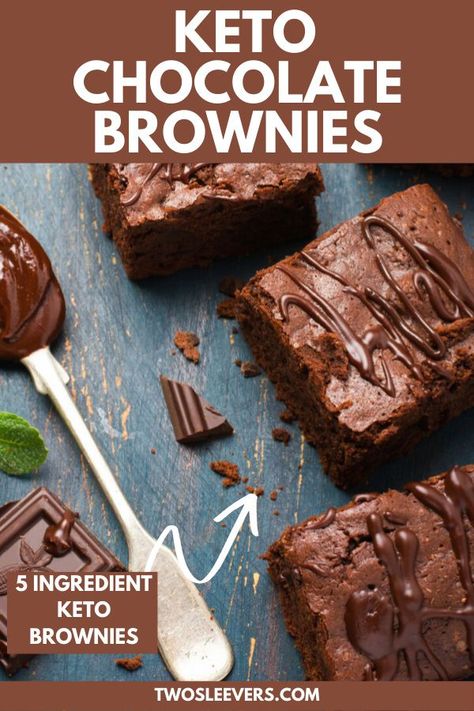 Five Ingredient Keto Flourless Brownies are moist, delicious, and have 3 gms of carbs per serving. These taste just like the real thing! | Keto Brownies | LowCarb  | Keto Desserts| Low Carb Desserts | TwoSleevers | #Keto #Flourless #Brownies #LowCarb #LowCarbDesserts #KetoDesserts Desserts Low Carb, Flourless Chocolate Brownies, Sugar Free Brownies, Flourless Brownies, Low Carb Brownies, Keto Brownies, Low Carb Sweets, Low Carb Chocolate, Flourless Chocolate