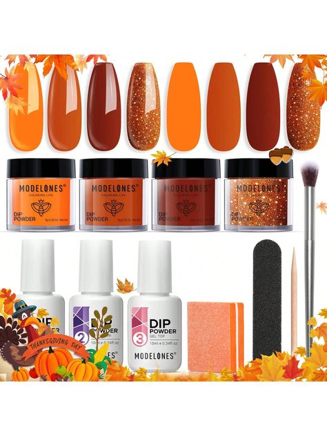 [Autumn is here!]Ground yourself in color with our fall 2023 collection–a mix of pumpkin orange, burnt orange, maple red, golden shimmers create a fall colors palette that's wonder full of color. Fall Nail Dip Powder Kit-4* fall dip powder colors, 3 X Dip liquids system essential set (base/top coat/activator), 4 X dip manicure tool (nail buffer/nail stick/nail brush/nail file), our worry-free 18-month warranty, and friendly customer service. [Say NO to Nail Lamp and Salon]No nail lamp required, no burning sensation, no skin damage. Modelones dip powder can be quickly air-dried resulting in a smooth finish for a gel-like appearance. Top-rated dip nails powder starter kit for at-home mani enables you to achieve the salon-looking dip mani at home for a small fee and a short time and take your Fall Nail Dip Colors, Burnt Orange Nails Fall, Nail Dip Colors, Fall Dip, Nails Powder, Dip Manicure, Fall Manicure, Fall Nail Trends, Abstract Nail Art