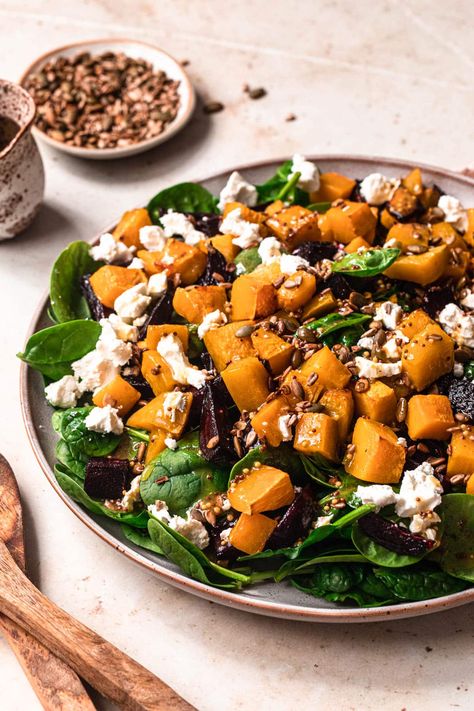 Beetroot And Pumpkin Salad, Beet And Pumpkin Salad, Pumpkin Beetroot Salad, Pumpkin Beetroot Feta Salad, Roast Pumpkin Salad Recipes, Roast Beetroot Salad, Beetroot Breakfast, Autumn Bbq, Pumpkin And Feta Salad