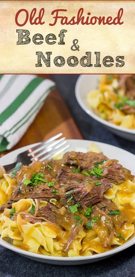 Old Fashioned Beef & Noodles | Just like Grandma used to make! Beef Roast Over Egg Noodles, Beef Roast And Noodles, Shredded Beef Noodles, Chuck Roast Beef And Noodles, Grandma Noodles Recipes, Old Fashioned Beef And Noodles, Beef And Noodles Crockpot Easy, Roast Beef And Noodles, Beef And Egg Noodle Recipes