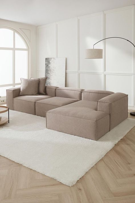 Beige Sofa Living Room, Interior Design Per La Casa, Apartment Living Room Design, Corner Sofa Set, Modul Sofa, Living Room Sofa Design, Sofa Set Designs, Beige Sofa, Home Design Living Room