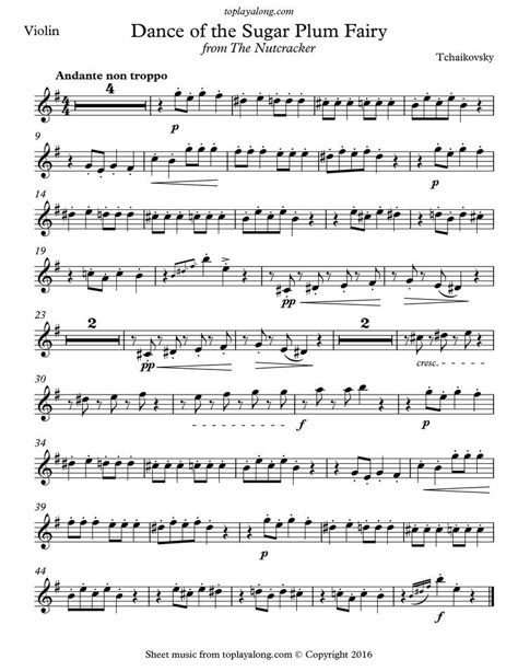 Dance of the Sugar Plum Fairy by Tchaikovsky. Free sheet music for violin. Visit toplayalong.com and get access to hundreds of scores for violin with backing tracks to playalong. Classical Music Sheets, Clarinet Sheet Music Classical, Music Sheet Violin, Sheet Music For Violin, Flute Sheet Music Classical, Violin Sheet Music Classical, Violin Music Sheets, Flute Music Sheet, Oboe Sheet Music