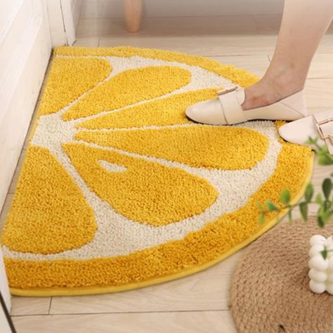 PRICES MAY VARY. Half Round Rug Indoor - this half round rug is made of microfiber, flocked process, cute fruit design, orange/yellow color available, features: soft comfortable fluffy, quickly water absorbent, not easy to shedding, TPR non slip bottom. Rug size 16x24inch(40x60cm), 20x31.5inch(50x80cm), cozy half round indoor entrance door mat, bathroom mat, cute home decor Orange/Yellow Bath Mats - cute half circle fruit bath mats for bathroom, anti slip bathroom rug, it can placed beside batht Door Mat For Bedroom, Yellow And Green Bathroom Rugs, Rugs For Toilets, Sun Bath Rug, Cute Rug For Bathroom, Bathroom Accessories Yellow, Round Bathroom Rugs, Indoor Door Mats, Indoor Doors