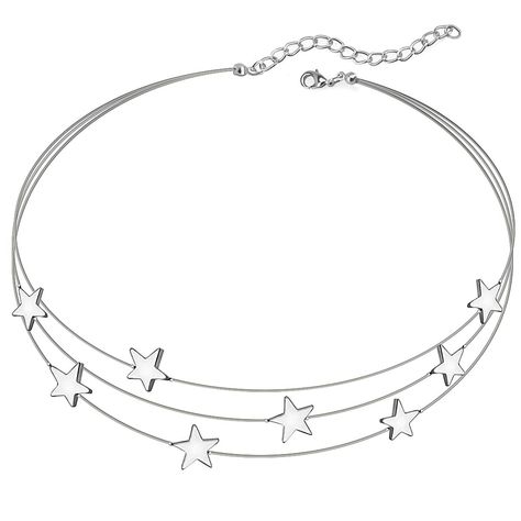 PRICES MAY VARY. Great Workmanship of Layered Choker Necklace: Made by high-quality Alloy material and metal wire, quality assurance and comfortable to wear. Length of Minimalist Clavicle Necklace: The first layer(33cm/12.3"), the second layer(35cm/13.8"), the third layer(37cm/14.6"), Extension chain(7cm/2.8"). You can adjust the necklace length appropriately by extension chain. Simple but stylish multilayer stars design, give you a dreamlike feeling. The stars are made of alloy, romantic and ch Delicate Choker Necklace, Brandy Melville Jewelry, Boho Choker Necklace, Prom Dinner, Dainty Choker Necklace, Star Necklace Silver, Stars Design, Layered Choker Necklace, Layered Chain