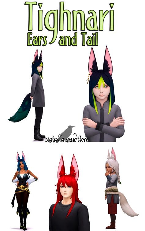 Tighnari Ears, Natalia Auditore, Sims4 Mod, Sims4 Clothing, Cat Ears And Tail, Sims Packs, Sims 4 Anime, Animal Tails, Ears And Tail