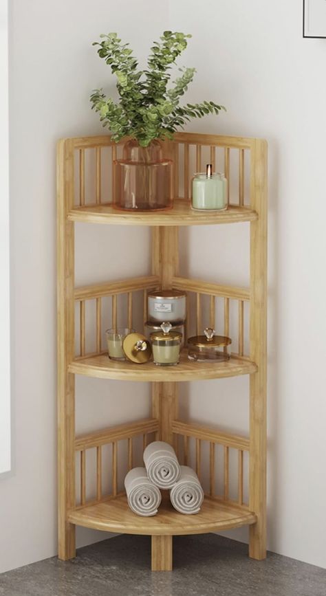 Dripex Bamboo Corner Shelves Free Standing Shelf Floor Storage Unit for Bathroom, Living Room, Bedroom, Kitchen, Balcony or Office (3 Tier) Mini Bookcase, Display Shelves Decor, Free Standing Shelf, Freestanding Bathroom Shelves, Corner Storage Shelves, Plant Rack, Bathroom Corner Shelf, Waterproof Furniture, Shelves Display