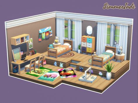 Twin Room Sims 4, Sims Twin Bedroom, The Sims 4 Twins Bedroom, Doll House Sims 4, Twins Room Sims 4, Sims 4 Twin Bedroom, Sims 4 Triplets Room, Sims 4 Nursery No Cc, Sims 4 Toddler Room No Cc