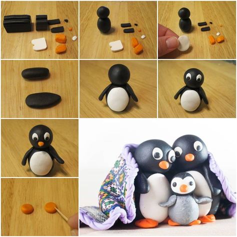 How To Make Cute Polymer Clay Penguin step by step DIY tutorial instructions Clay Crafts For Kids, Polymer Clay Ornaments, Polymer Clay Figures, Polymer Clay Christmas, Polymer Clay Diy, Polymer Clay Animals, Cute Polymer Clay, Clay Animals, Clay Ornaments