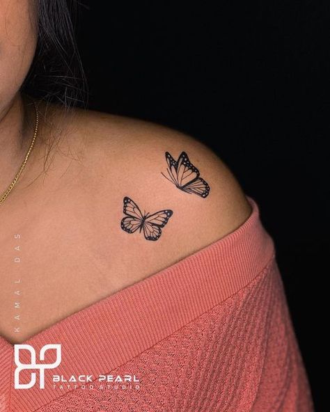 Butterfly Tattoo Closed Wings, Simple Buterfluffy Tattoo, Collar Bone Tattoo Butterflies, Butterfly On Collar Bone Tattoo, Remission Tattoo, Butterflies Shoulder Tattoo, Butterfly On Shoulder Tattoo, Collar Bone Tattoo Butterfly, Simple Cute Tattoos For Women