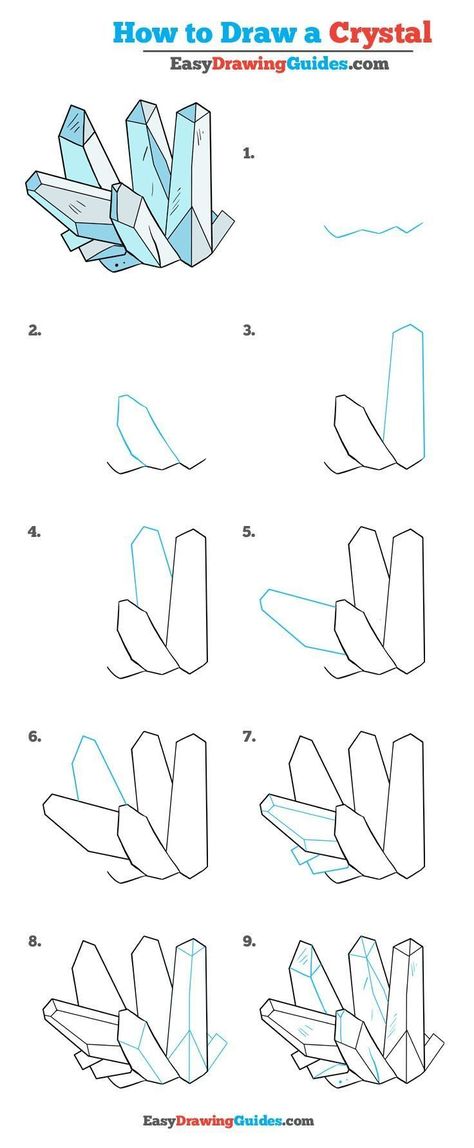 Learn How to Draw Crystals: Easy Step-by-Step Drawing Tutorial for Kids and Beginners. #Crystals #drawingtutorial #easydrawing See the full tutorial at https://easydrawingguides.com/how-to-draw-crystals-really-easy-drawing-tutorial/. #AwesomeDrawings Draw Crystals, Step By Step Sketches, Drawing Steps, Arte Doodle, Crystal Drawing, Drawing Tutorials For Beginners, Easy Drawing Tutorial, Drawing Tutorials For Kids, Drawing Faces