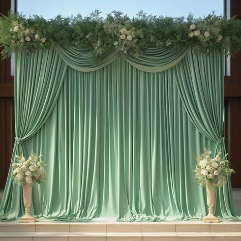 PRICES MAY VARY. Backdrop Curtain Panels: Your package will come with 4 panels photography backdrop drapes. Each background panels measures 5ft width and 10ft height.Entire backdrop curtain measures 10ft x 20ft. Light Green Wrinkle Free Fabric Drapes: Our silky spandex backdrop curtains drapes are crafted from 100% quality fabric. The photography drapes are winkle-free, drapes nicely,ironable,durable and soft touch feeling. cortinas para fiestas decoracion. Large Green Photo Backdrop is Suitable Various Occassions: Our polyester drapes are perfect for kinds of accassions. Such as theme parties, wedding, baby shower, birthday party, photography, bridal shower, gender reveal, princess party, engagement party, baptism, candy buffets, dessert table, sweet table, background, photo booths, photo Green Photo Backdrop, Wedding Draping Backdrop, Sage Backdrop, Sage Green Backdrop, Stage Background Decoration, Party Backdrop Stand, Sage Green Curtains, 2026 Wedding, Wedding Draping