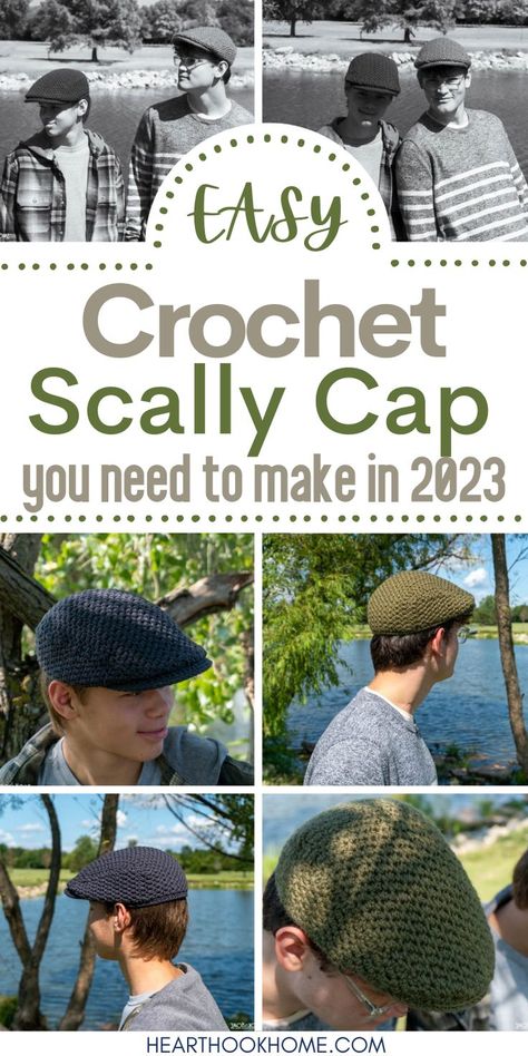 Make a special accessory for the golfer in your life with this simple and free Scally Cap crochet pattern. Cap Crochet Pattern, Crochet Ear Warmer Free Pattern, Crochet Fingerless Gloves Free Pattern, Scally Cap, Slouchy Hat Crochet Pattern, Crochet Mens Hat, Cap Crochet, Crochet Men, Pola Amigurumi