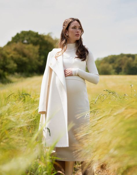 Soft, stylish & so easy to wear, Seraphine's Cream Ribbed Maternity & Nursing Midi Dress is a beautiful winter style. Designed for mums, made to last. Wedding Dress Coat, Seraphine Maternity, Postpartum Dresses, Modest Dressing, Maternity Dress Outfits, Church Dress, Skin To Skin, Maternity Style, Church Dresses