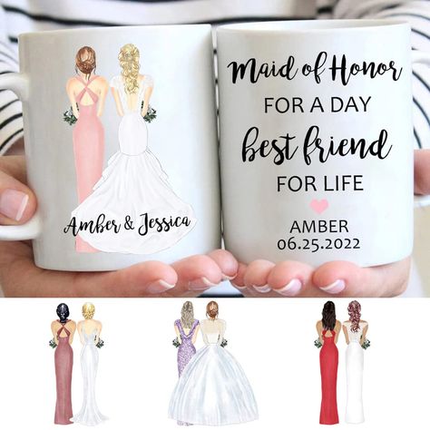 PRICES MAY VARY. Matron of Honor Gifts, Maid of Honor Gifts, Bridesmaid Proposal Mug Gifts: Perfect size to start your morning off right. Wedding Gifts for your bridesmaid, matron of honor Gifts, maid of honor.: 1-Click "Customize now" button. 2-Choose size (11 oz or 15 oz). 3. Choose skin color, dress & hairstyles. 4.Enter the names and date. 5. Choose the title of bridesmaid: Maid of Honor, Matron of Honor and Bridesmaid. Bride Gift Cup: Our Unique Custom Coffee Mug would be super Great Gift f Will You Be My Bridesmaid Gifts, Bridesmaid Mug, Customized Bridesmaid Gifts, Bridesmaid Boxes, Bridal Party Favors, Christmas Wedding Gifts, Hair Dress, Wedding Day Gifts, Gifts Bridesmaid