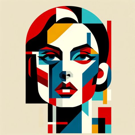 Geometric Lady Canvas Portrait Art Abstract Faces, Geometric Art Drawing Simple, Creative Self Portrait Art, Geometric Face Art, Face Abstract Art, Elements Of Design Shape, Modern Art Portrait, Geometric Graphic Design, Portrait Digital Art