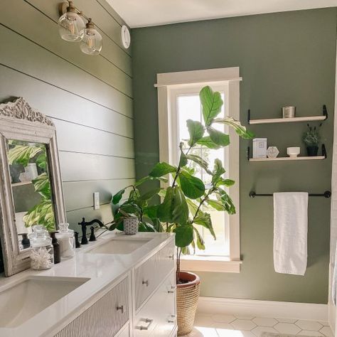 Evergreen Fog SW 9130 - Green Paint Color - Sherwin-Williams Green Bathroom Paint, Evergreen Fog, Sherwin Williams Green, Bathroom Paint Colors, Green Paint Colors, Sherwin Williams Paint Colors, Bathroom Color, Paint Projects, Green Bathroom