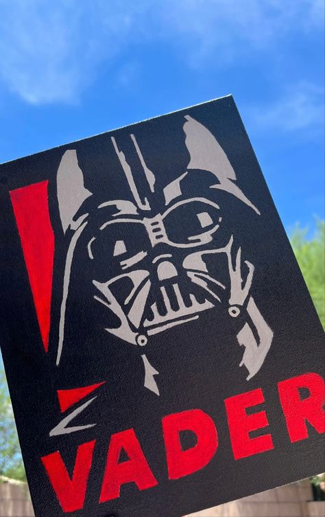 Star Wars painting | Darth Vader | Canvas painting | Cartoon painting Dark Vader Painting Easy, Starwars Painting Acrylic, Darth Vader Painting Easy, Star Wars Painting Darth Vader, Avengers Painting Ideas, Simple Star Wars Painting, Star Wars Drawing Ideas, Painting Ideas Star Wars, Starwars Canvas Painting