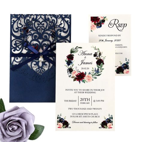 Ribbon Belly Band, Wedding Invitations With Rsvp, Blank Wedding Invitations, Cards For Wedding, Navy Blue Wedding Invitations, Burgundy Wedding Invitations, Wedding Invitation Kits, Winter Wedding Invitations, Pocket Wedding Invitations