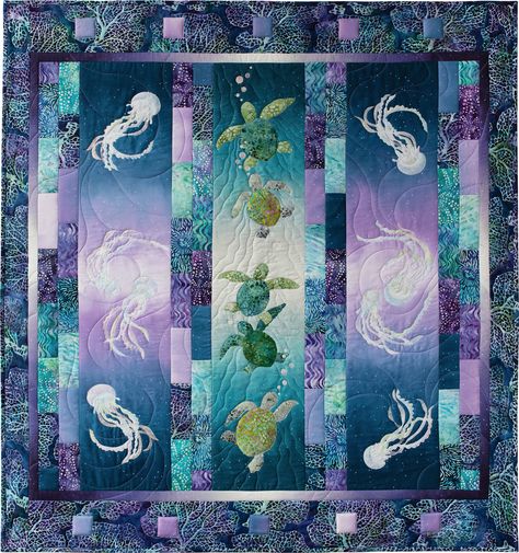 High Tide! by McKenna Ryan Beach Themed Quilts, Sea Turtle Quilts, Coastal Quilts, Turtle Stuff, Mermaid Quilt, Ocean Quilt, Turtle Quilt, Asian Quilts, Nautical Quilt