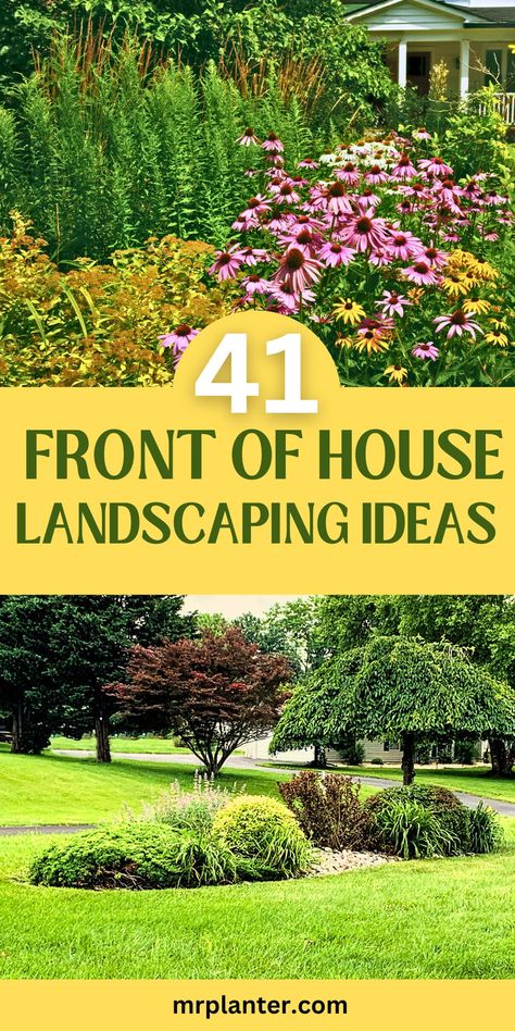 Family-friendly Front of House Landscaping Ideas featuring safe plants and play areas. Forest Front Yard Landscaping, Landscape For Front Yard, Tan House Landscaping, Upgrade Front Of House, Side Of House Landscaping Ideas Full Sun, Small Front Yard Landscaping Simple, Front Of House Landscape Ideas New England, Front Yard Garden Landscaping Ideas, Northeast Landscape Ideas