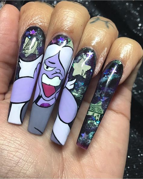 MORNINGSTAR BAZAN on Instagram: “AMETHYST|STEVEN UNIVERSE” Steven Universe Nails, The Great Diamond Authority, Universe Nails, Great Diamond Authority, Nails Nail Art Designs, Amethyst Steven Universe, Diamond Authority, Pearl Steven Universe, Pearl Steven