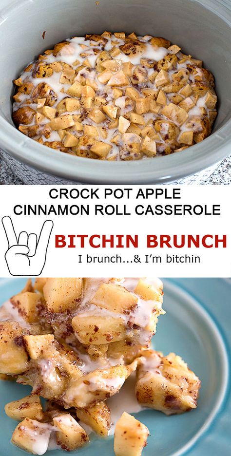 Crockpot Fall Breakfast, Crockpot Sweet Breakfast, Cinnamon Roll Apple Casserole Crockpot, Crockpot Breakfast Ideas Overnight, Crock Pot Apple Cinnamon Roll Casserole, Sweet Breakfast Ideas For A Crowd, Potluck Breakfast Ideas Crock Pots, Easy Breakfast Ideas For A Crowd Crock Pot, Slow Cook Breakfast