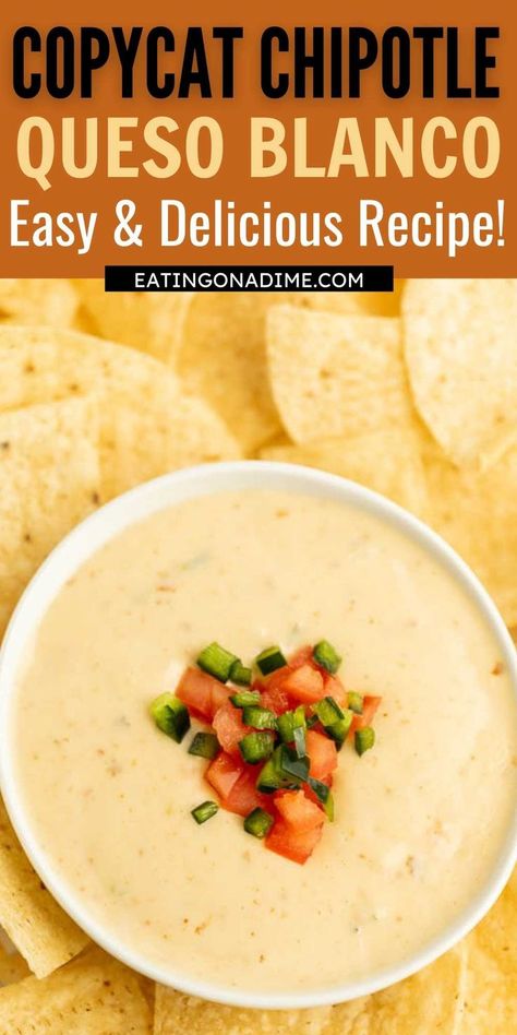 Chipotle Queso Recipe, Chipotle Recipe, Queso Blanco Recipe, Chili Cheese Dip Recipes, Chipotle Queso, Mexican White Cheese Dip, Chipotle Copycat Recipes, White Cheese Dip, Spicy Queso