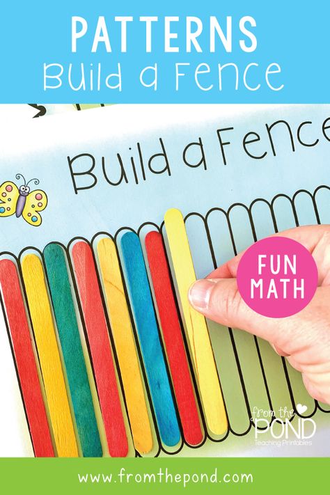 kindergarten and first grade free math games and centers - make a repeating pattern with popsicle sticks Numeracy Pattern Activities, Math Patterns Preschool, Pattern Activities For Kindergarten Math Stations, Pattern Math Centers, Kindergarten Math Patterns Activities, Pattern Activities Grade 1, Making Patterns Kindergarten, Pattern Games Kindergarten, Pattern Lessons For Kindergarten