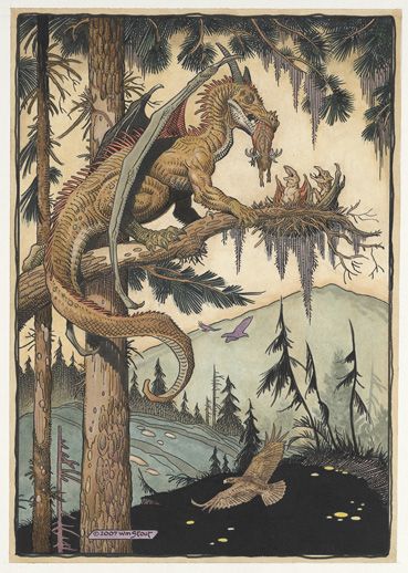 Dragon family by William Stout Sunset Dragon, Dnd Creatures, Old Dragon, Vintage Dragon, Dragon Illustration, Green Dragon, Fairytale Art, Dragon Drawing, Fantasy Dragon