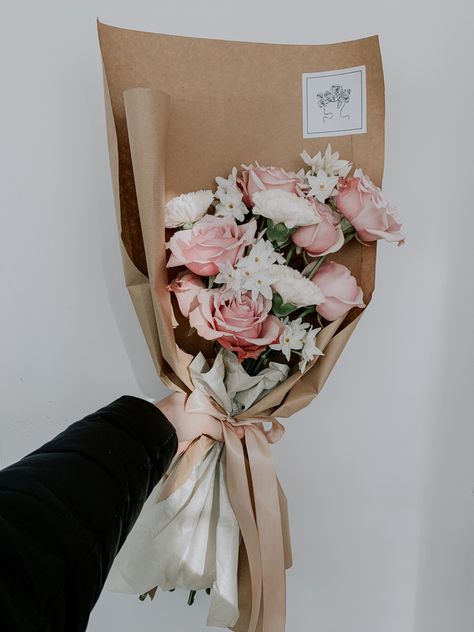 Bouquet made wit pink roses, white narcissus and pastel carnations. White Rose And Carnation Bouquet, Carnation Bouquet Aesthetic, Rose Carnation Bouquet, Bouquet With Carnations, Carnation Flower Bouquet Aesthetic, White Rose Pink Carnation Bouquet, White Narcissus, Roses White, Rose Bouquet